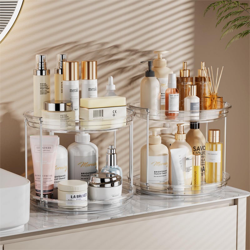 LAMU 2 Pack 2 Tier Lazy Susan Turntable Organizer 9.25'' Rotating Spice Rack Organization for Cabinet  Kitchen  Pantry  Countertop  Bathroom  Medicine Cabinet Organizer  Clear - Image 4